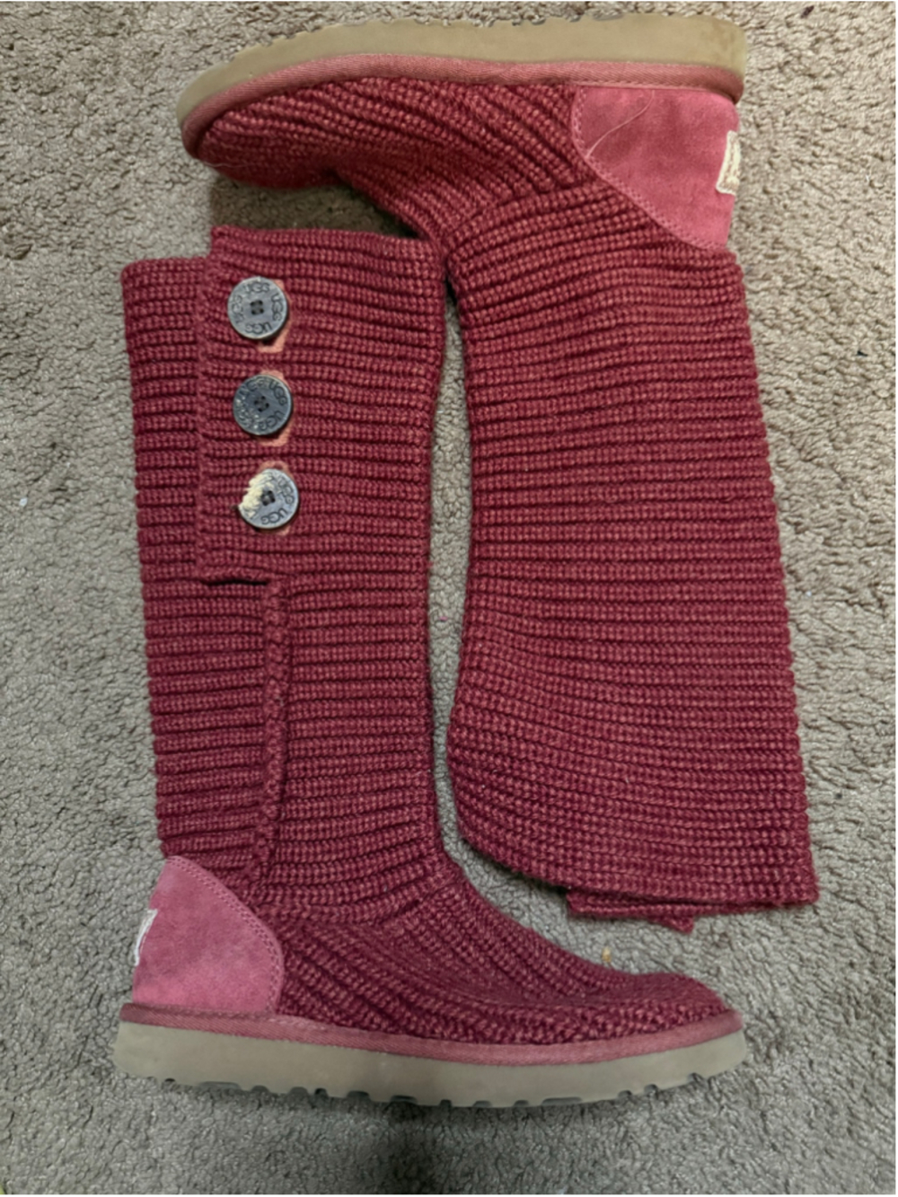 Women's UGG Knit Button Winter Boots Red Size 7